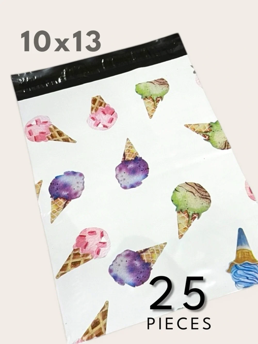 10x13 Polymailers 25 Pack Summer Ice Cream Fun Shipping Bags Boutique Mailers